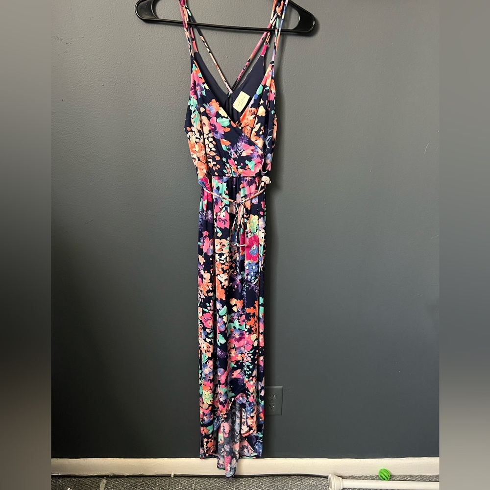 Maxi dress- opens in front, adjustable straps never worn